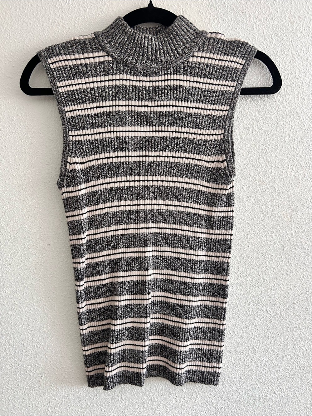 Striped Mock Neck Sleeveless Knit Tank